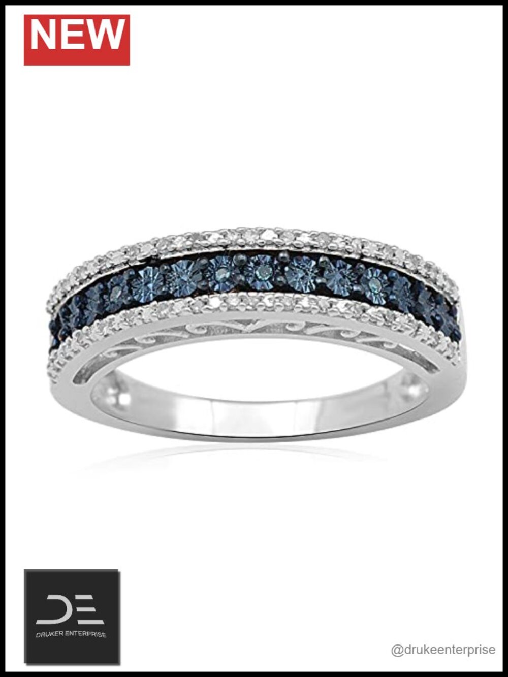 Sterling Silver 1/10 Cttw Natural Blue and White Diamond Anniversary Ring Size 7